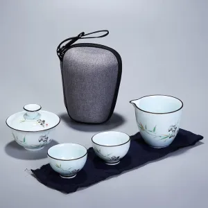Tea Set Ceramic Portable Teapot Set Travel Gaiwan Tea Cups of Tea Ceremony Teacup Fine Gift with Travel Bag