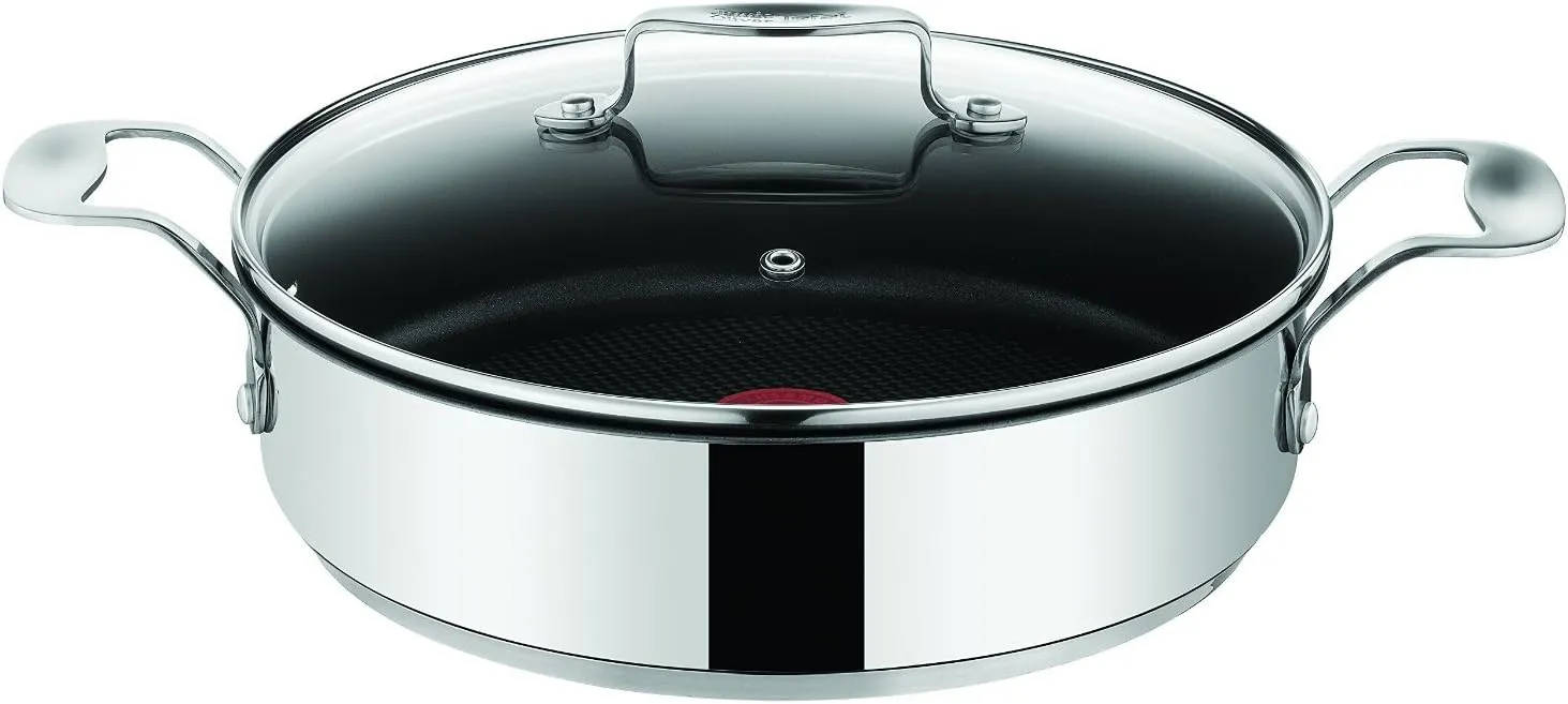 Tefal Jamie Oliver E85705 Stainless Steel Serving Pan with Lid Non-Stick Coating 25 cm Suitable for Induction