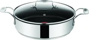 Tefal Jamie Oliver E85705 Stainless Steel Serving Pan with Lid Non-Stick Coating 25 cm Suitable for Induction