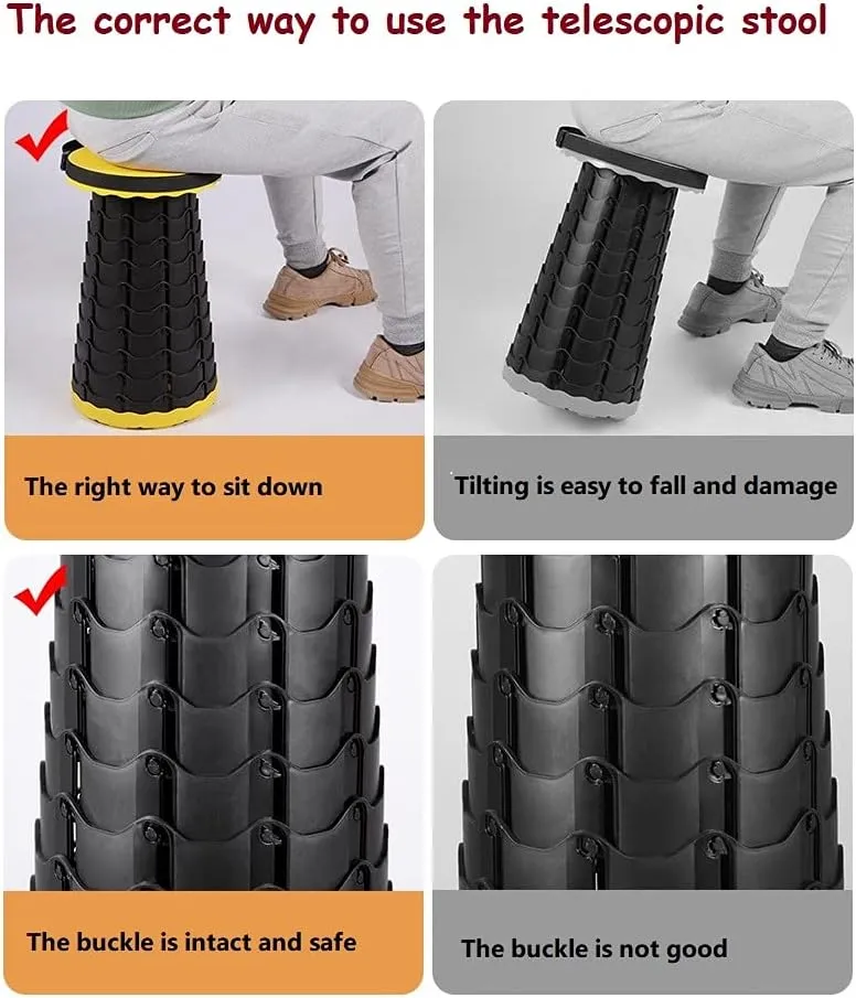 Telescopic Portable Stool, Camping Retractable Folding Stool for Fishing, Hiking, Travel, Queuing, Gardening Capacity 250Lbs,Yellow