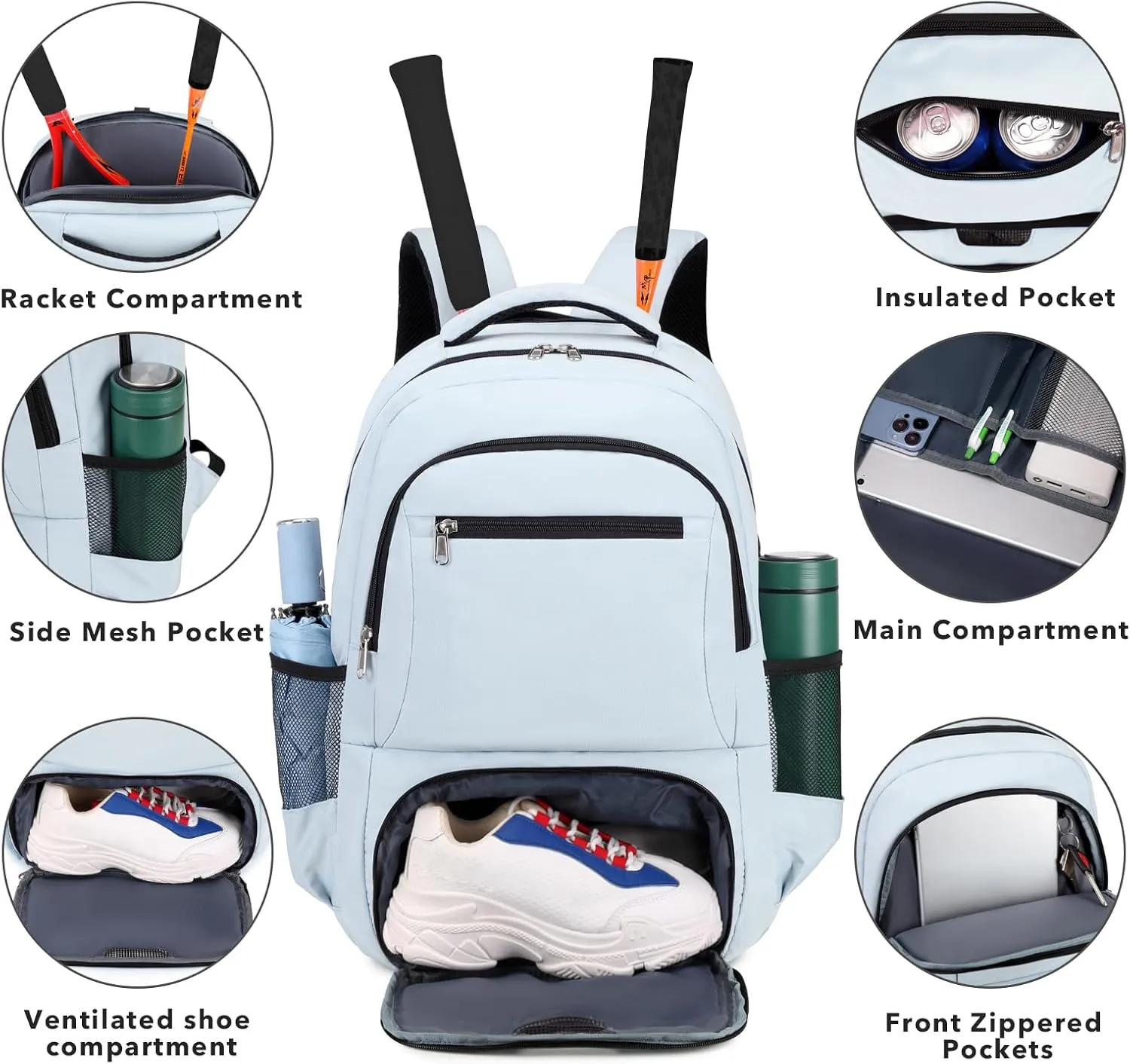 Tennis Backpack Tennis Bag for Women Men - Tennis Bag Holds 2 Rackets, Badminton Squash, Pickleball Paddles Balls
