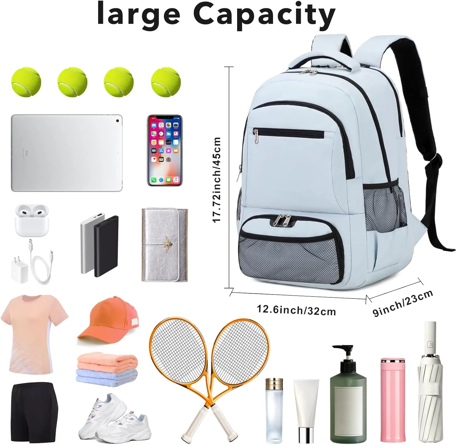 Tennis Backpack Tennis Bag for Women Men - Tennis Bag Holds 2 Rackets, Badminton Squash, Pickleball Paddles Balls