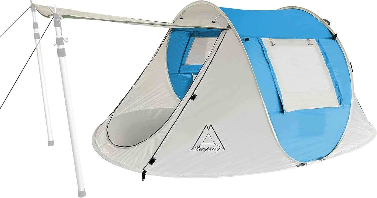 TENPLAY Pop Up Tent,2-4 People,190T Polyester,Waterproof2000mm,PU Coating,Automatic Setup,2Door,UV Protection,Lightweight,Portable Tent for Hiking,Picnic,Camping