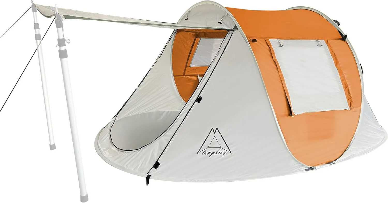 TENPLAY Pop Up Tent,2-4 People,190T Polyester,Waterproof2000mm,PU Coating,Automatic Setup,2Door,UV Protection,Lightweight,Portable Tent for Hiking,Picnic,Camping