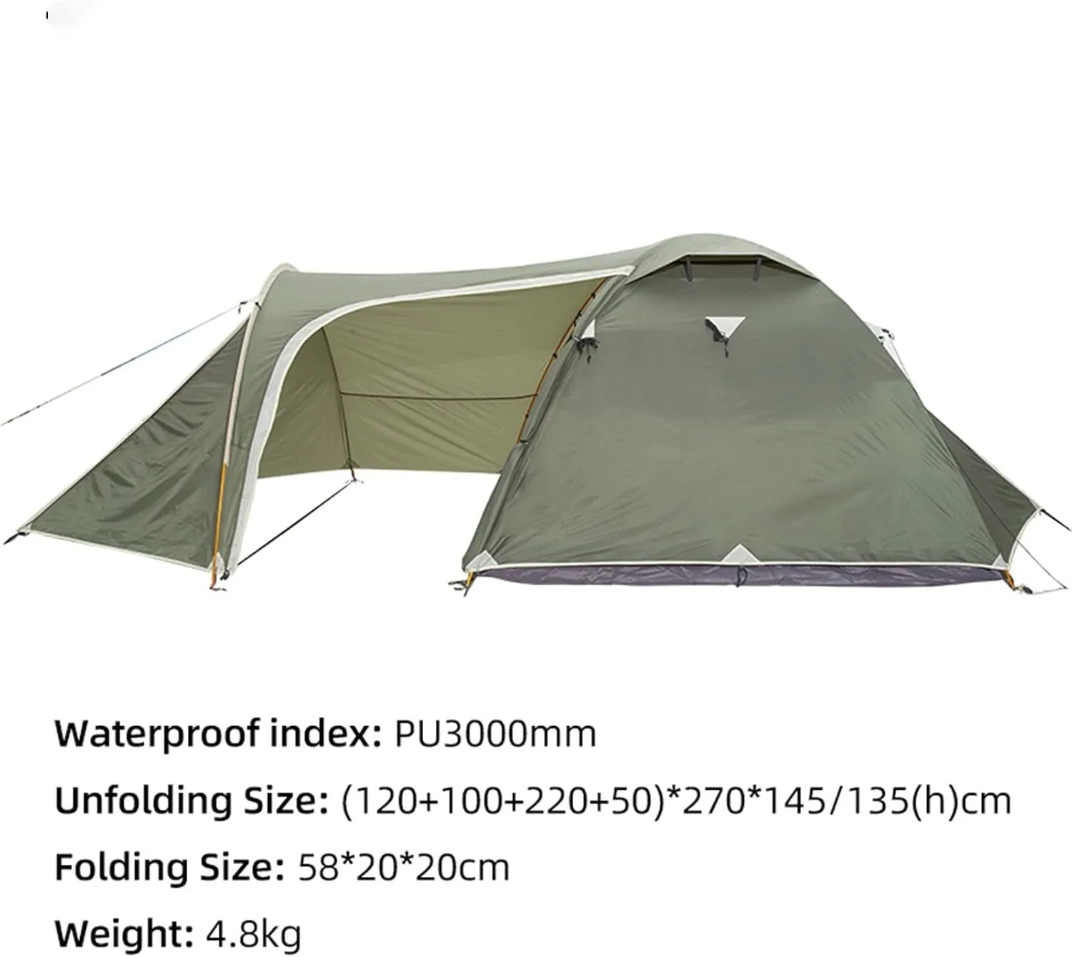 Tent 2-3 Person Backpack Tent Outdoor Camping 4 Seasons Winter Short Skirt Tent Double Layer Waterproof Hiking Survival (Green One Size)