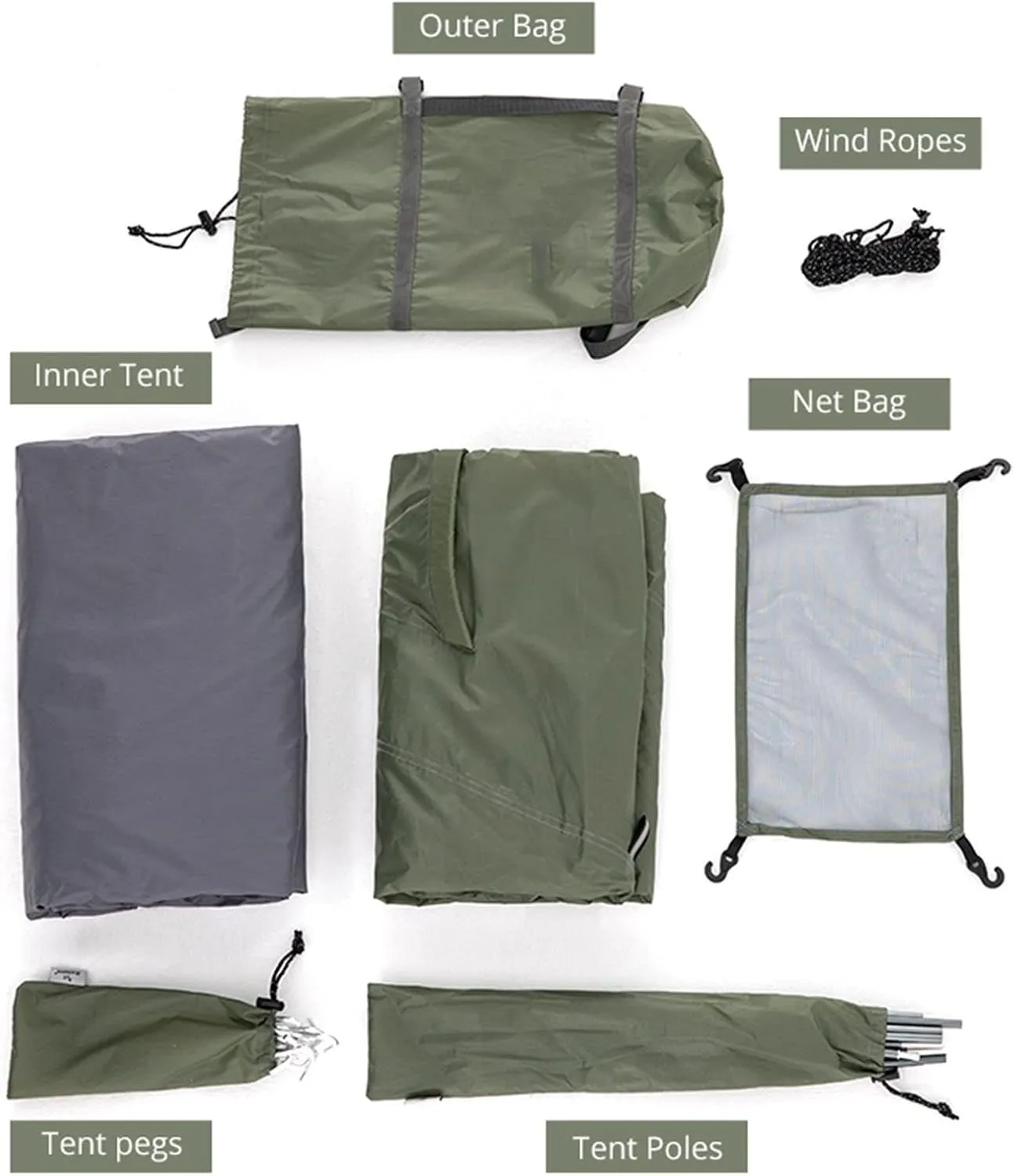 Tent 2-3 Person Backpack Tent Outdoor Camping 4 Seasons Winter Short Skirt Tent Double Layer Waterproof Hiking Survival (Green One Size)