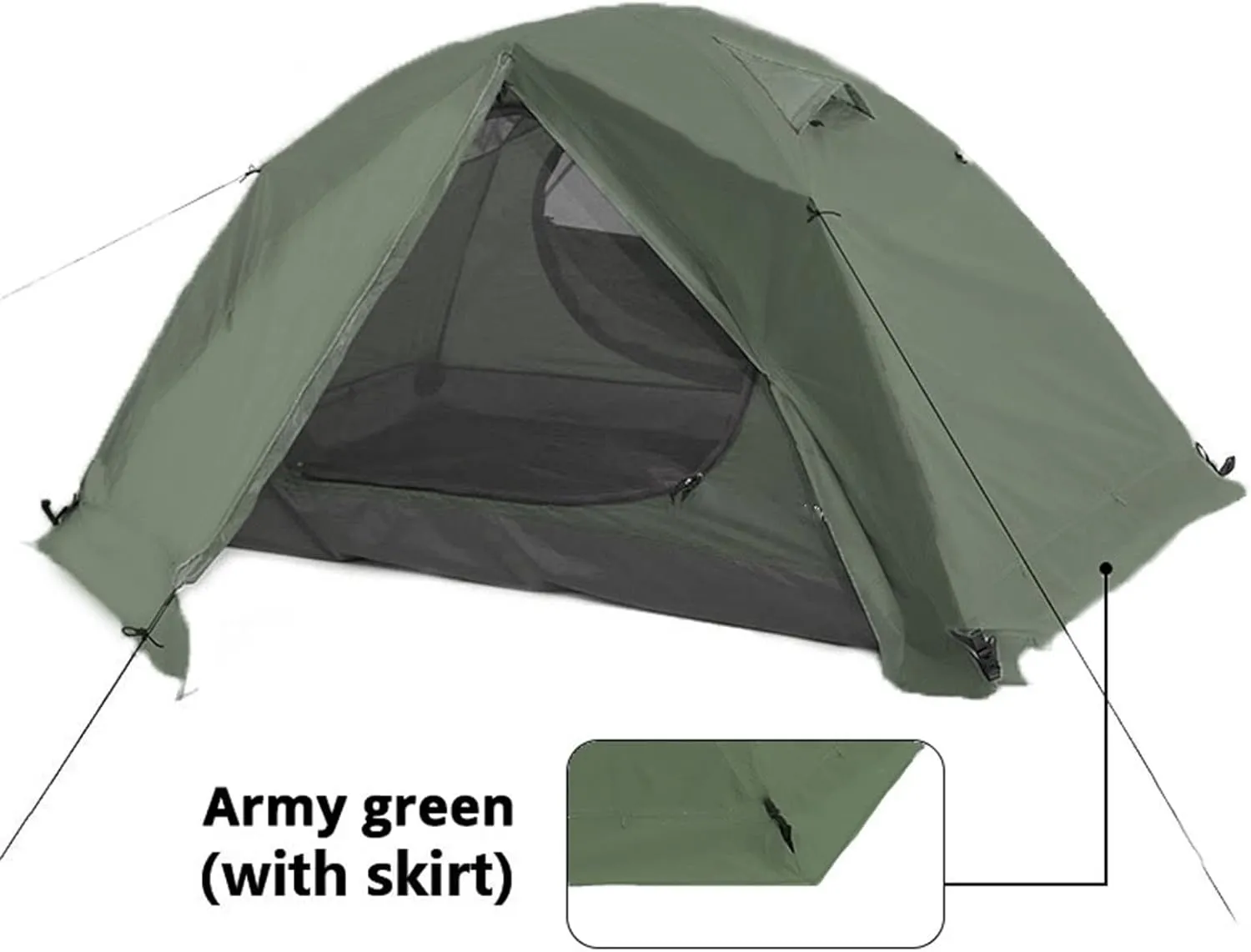 Tent 2-3 Person Backpack Tent Outdoor Camping 4 Seasons Winter Short Skirt Tent Double Layer Waterproof Hiking Survival (Green One Size)