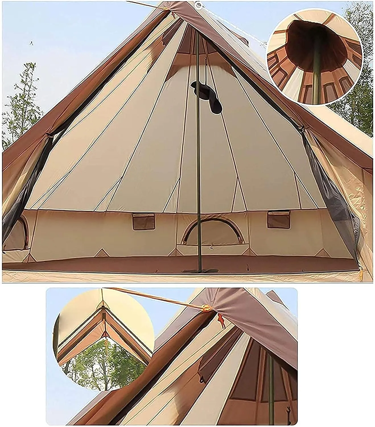 Tent Canvas Tent with Stove Hole Cotton Canvas Tents Yurt Tent for Camping 4-Season Waterproof Tent for Family Camping Outdoor Glamping, Luxury Teepee