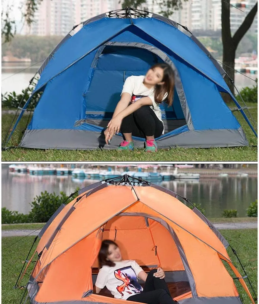 Tent Double Layer Automatic Instant Setup Camping Tent 3-4 Person Family Tent Waterproof Foldable Tent for Hiking Travel Yurt (Color : Orange)