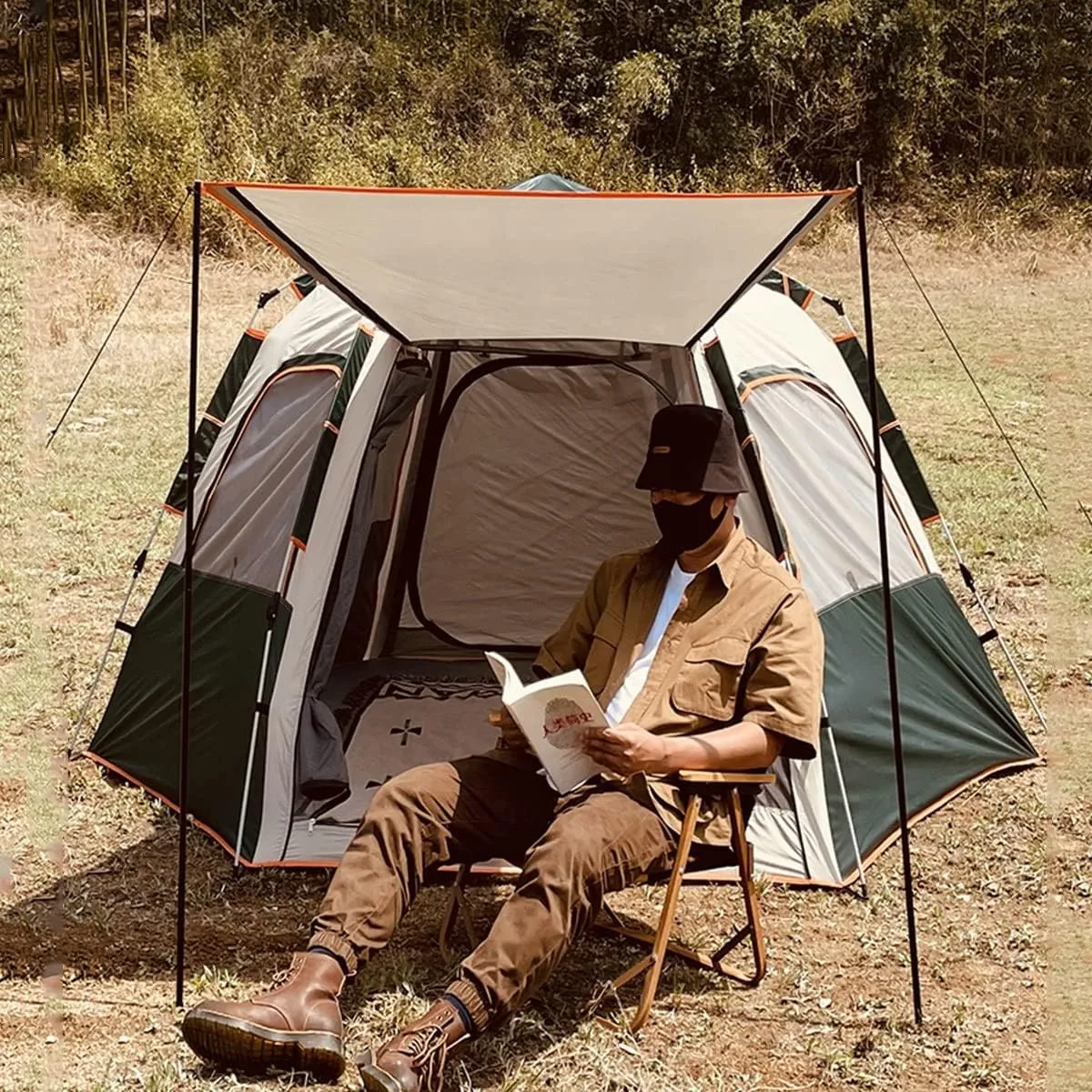Tents for Camping 3/4 Person Pop Up Tent Beach Tent Sun Shelter,Camping Tents 4 Man Portable Backpacking Tent,Waterproof,Advanced Ventilation, Festival Essential (Color : Green)