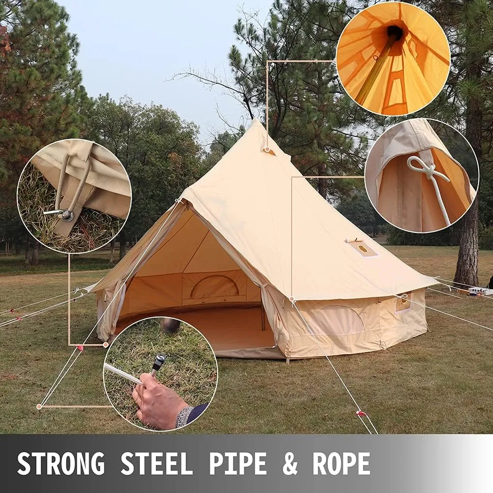 Tents Heavy Duty Waterproof 4 Season Luxury Outdoor Canvas Bell Tent W/Stove Jack for 6/8 Person Family Camping All Seasons Breathable Cotton Canvas Yurt Tent
