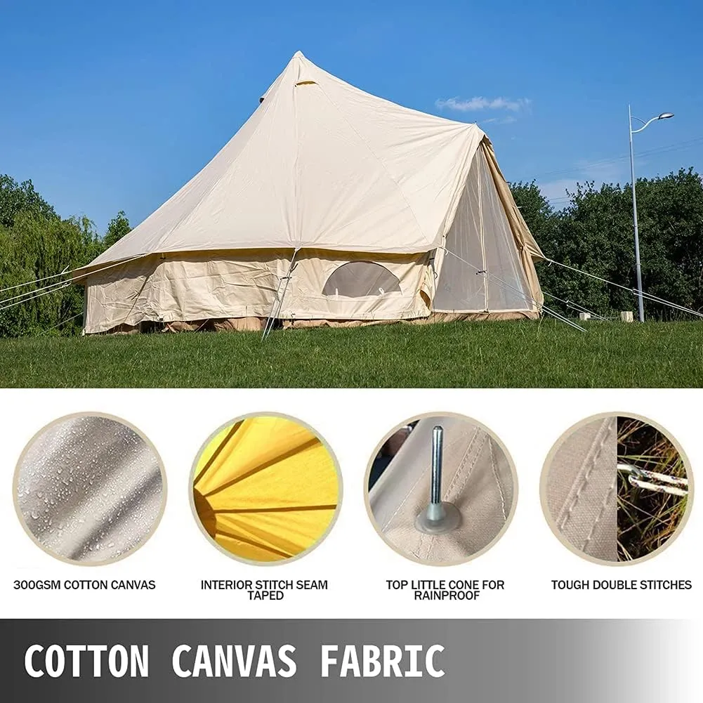 Tents Heavy Duty Waterproof 4 Season Luxury Outdoor Canvas Bell Tent W/Stove Jack for 6/8 Person Family Camping All Seasons Breathable Cotton Canvas Yurt Tent