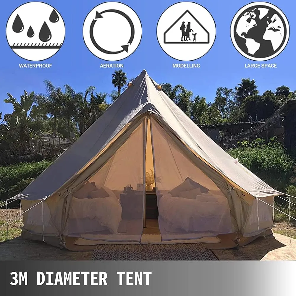 Tents Heavy Duty Waterproof 4 Season Luxury Outdoor Canvas Bell Tent W/Stove Jack for 6/8 Person Family Camping All Seasons Breathable Cotton Canvas Yurt Tent