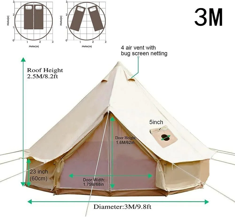 Tents Heavy Duty Waterproof 4 Season Luxury Outdoor Canvas Bell Tent W/Stove Jack for 6/8 Person Family Camping All Seasons Breathable Cotton Canvas Yurt Tent