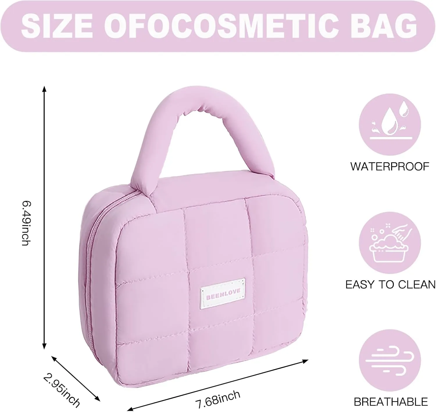 Teryeefi Hanging Travel Toiletry Bag for women, [Cute Candy Color Puffy Design] Travel Makeup Cosmetic Bag with Waterproof function (Purple)