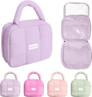 Teryeefi Hanging Travel Toiletry Bag for women, [Cute Candy Color Puffy Design] Travel Makeup Cosmetic Bag with Waterproof function (Purple)