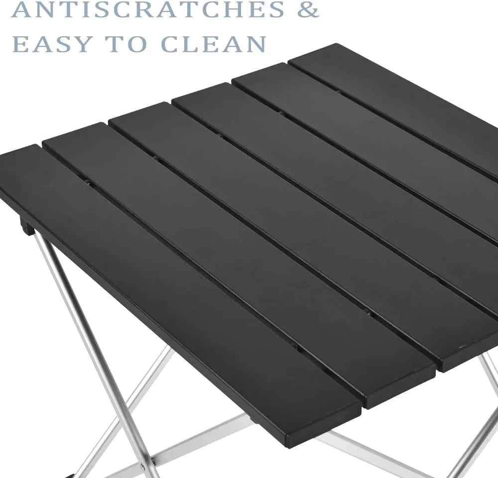 Tesouro Portable Camping Table,Folding Side Table Aluminum Top for Outdoor Cooking, Hiking, Travel, Picnic(Large, Black)