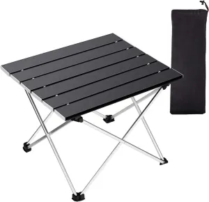 Tesouro Portable Camping Table,Folding Side Table Aluminum Top for Outdoor Cooking, Hiking, Travel, Picnic(Large, Black)