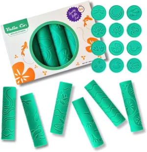 Textured Play Dough Roller Stamps for Modeling Dough and Clay, Pond Art Preschool Toy, Easy Clean Silicone Hand Grip for Kids, Playdough Tools Set Ages 3 , Safe for Baking and Crafts