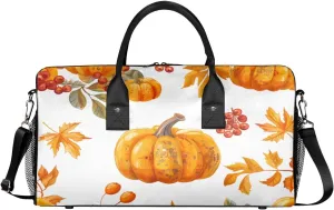 Thanksgiving Travel Duffle Bag for Women Men Foldable Waterproof Weekender Bag Carry on Tote for Overnight Sports Gym Fall Autumn Leaves Pumpkin