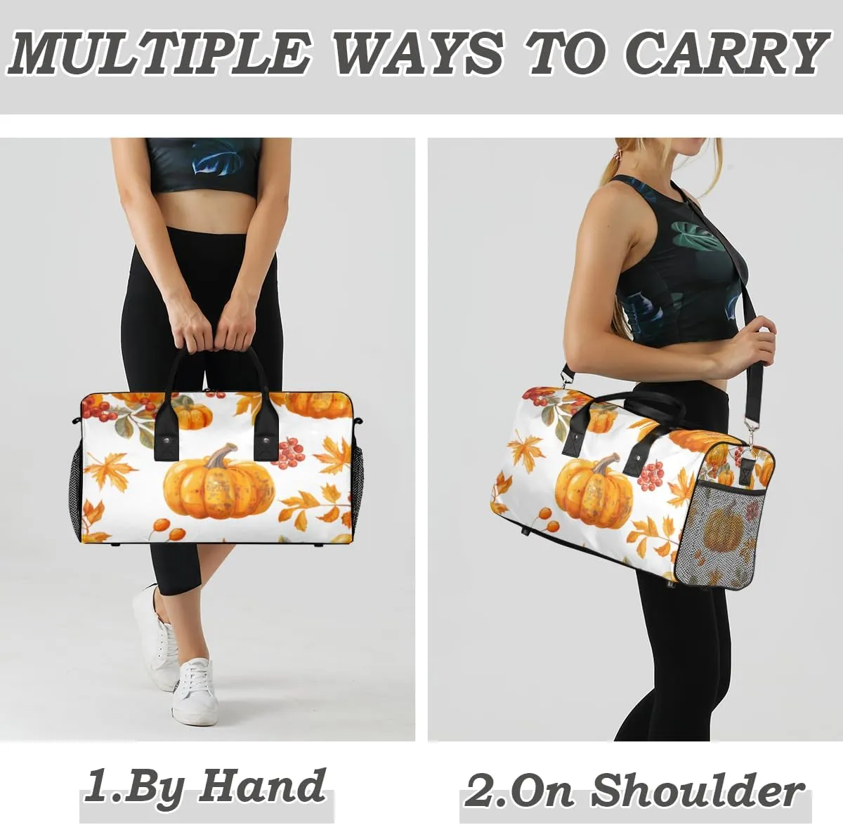 Thanksgiving Travel Duffle Bag for Women Men Foldable Waterproof Weekender Bag Carry on Tote for Overnight Sports Gym Fall Autumn Leaves Pumpkin
