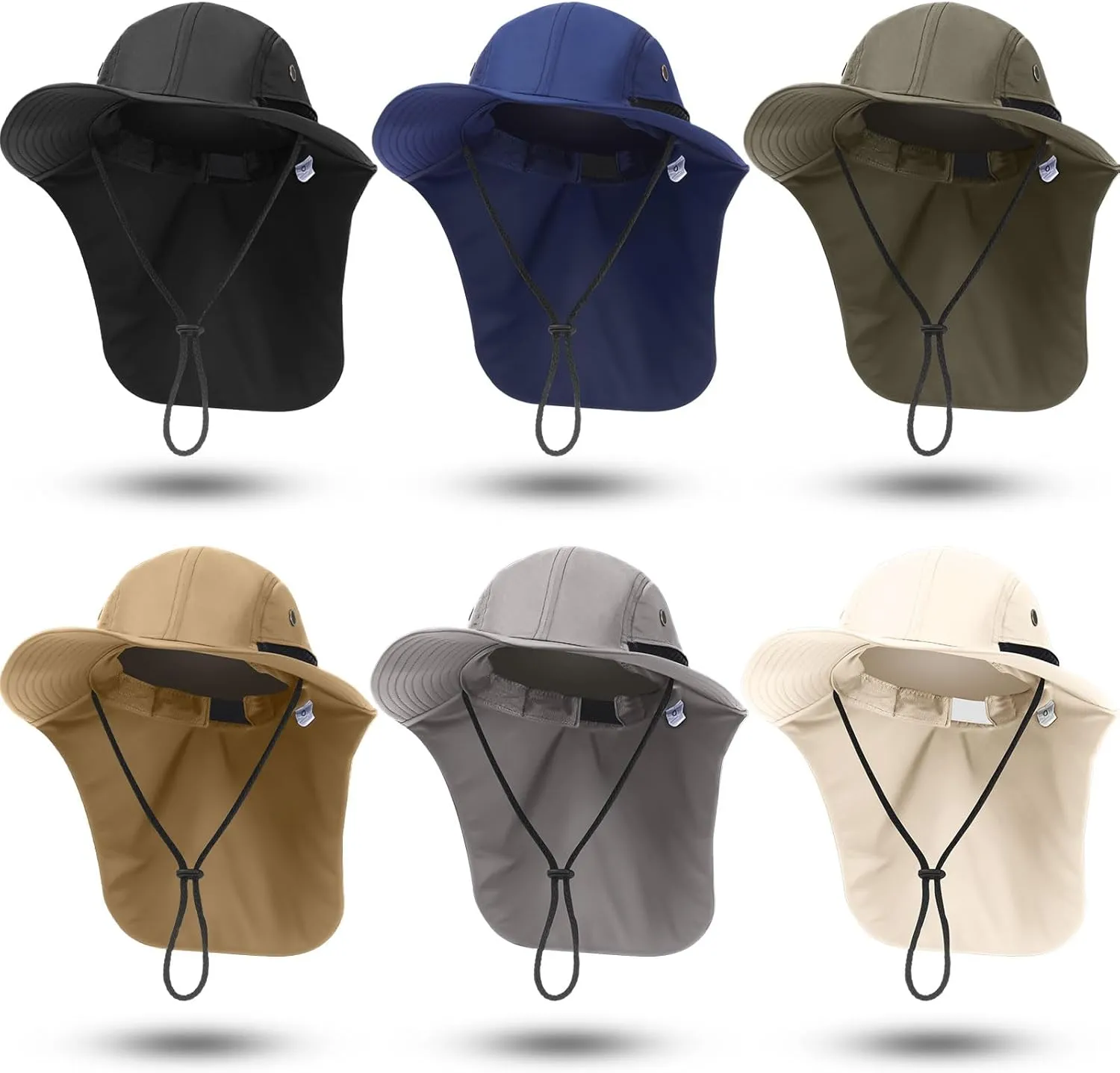 Therwen 6 Pcs Sun Hats with Neck Flap for Men Women Unisex Hiking Safari Hat Wide Brim UV Sun Protection Cap for Outdoor