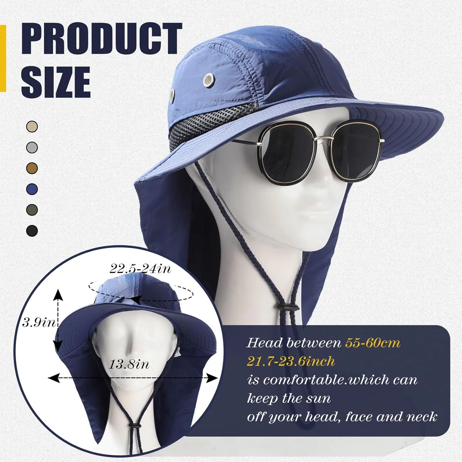 Therwen 6 Pcs Sun Hats with Neck Flap for Men Women Unisex Hiking Safari Hat Wide Brim UV Sun Protection Cap for Outdoor