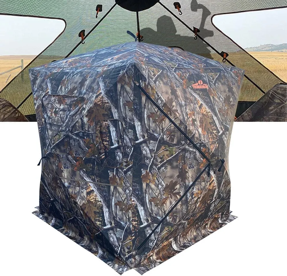 THUNDERBAY 270 Degree See Through Hunting Blind, Portable 2-3 Person Pop Up Ground Hunting Blinds, Durable See Thru Hunting Tent for Deer & Turkey Hunting