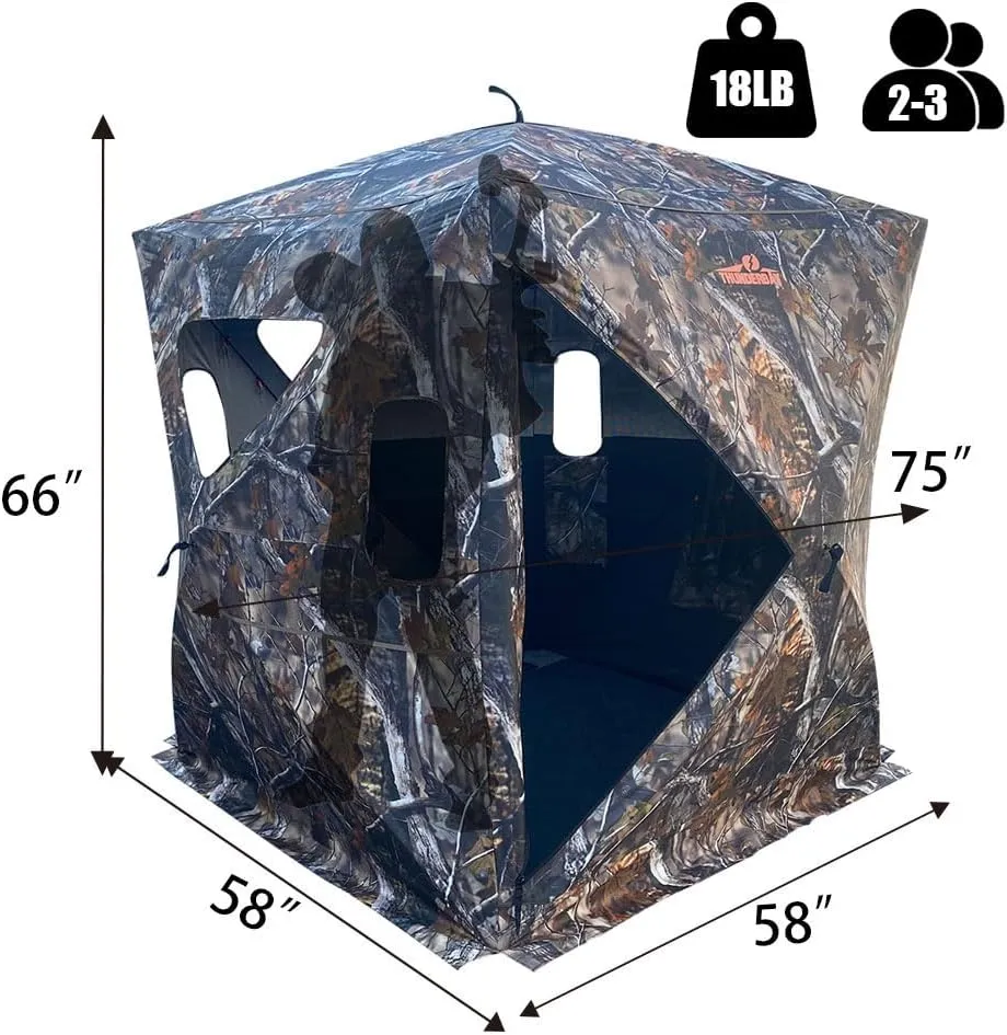 THUNDERBAY 270 Degree See Through Hunting Blind, Portable 2-3 Person Pop Up Ground Hunting Blinds, Durable See Thru Hunting Tent for Deer & Turkey Hunting