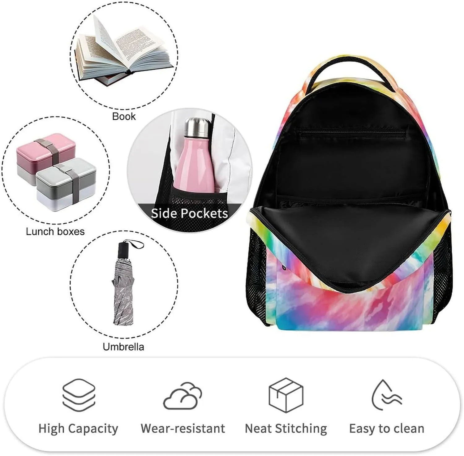 Tie Dye School Backpack for Kids Girls Boys, 16 Inch Cute Tie Dye Themed Bookbag, Personality School Backpack for Students Children, Lightweight, Large Capacity