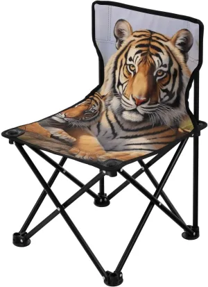 Tiger Portable Outdoor Folding Chair Anti-Slip Padded Oxford Cloth Stool Camping Chair Small for Beach Hiking Fishing Gardening Quad Camp Chair