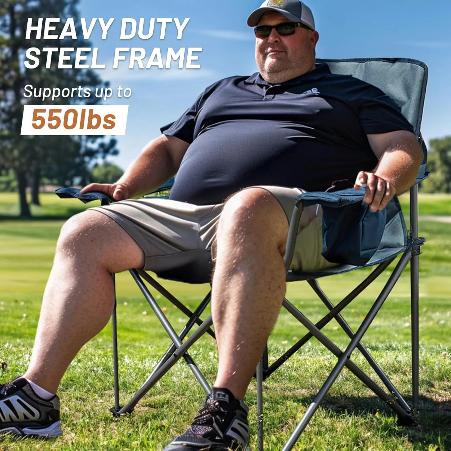TIMBER RIDGE Oversized Folding Camping Chair for Adults, Support 550 LBS Heavy Duty with Cup Holder Side Pocket for Camping, Lawn, Picnic, Orange
