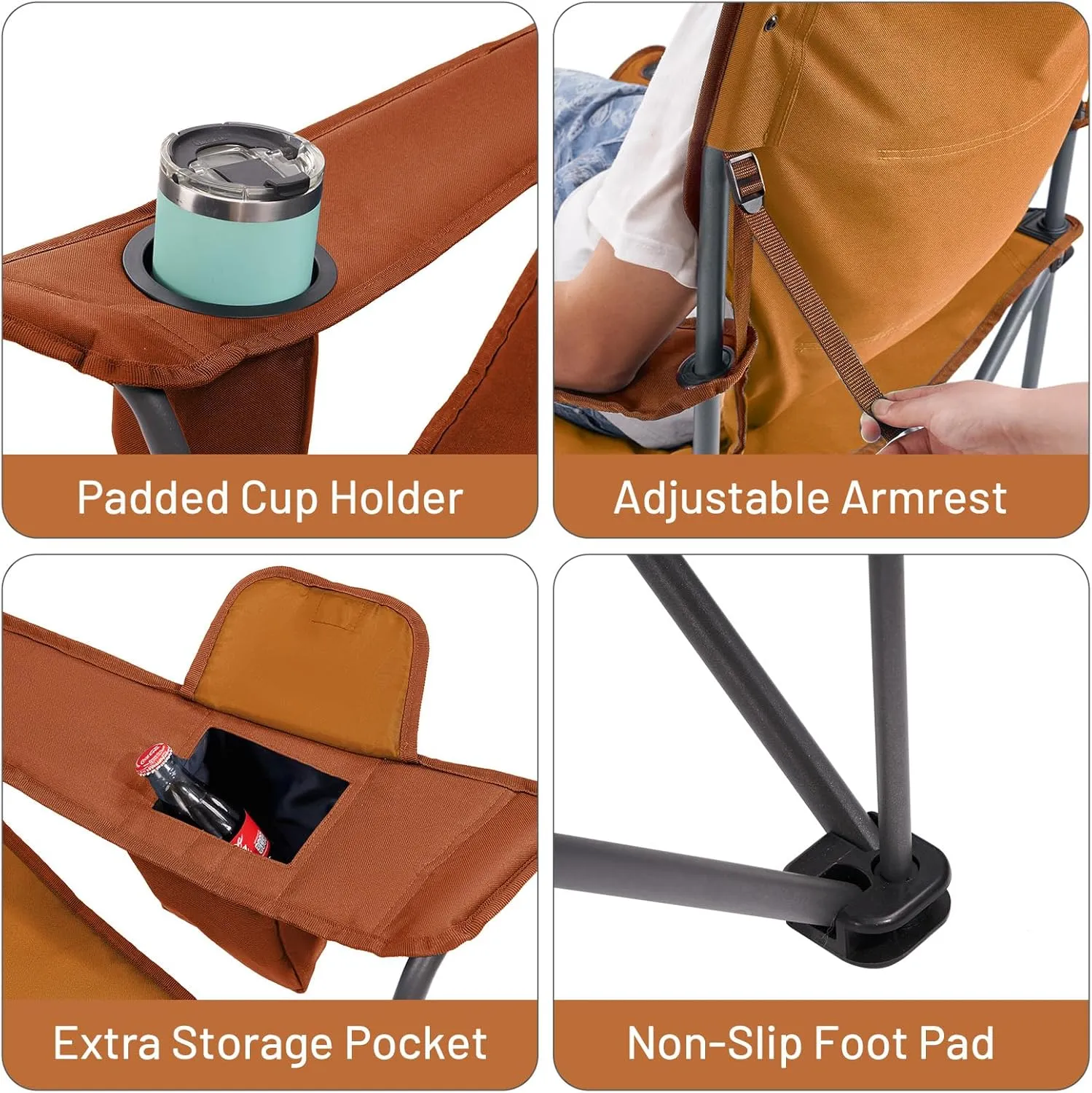 TIMBER RIDGE Oversized Folding Camping Chair for Adults, Support 550 LBS Heavy Duty with Cup Holder Side Pocket for Camping, Lawn, Picnic, Orange