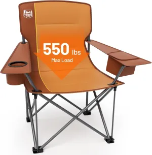TIMBER RIDGE Oversized Folding Camping Chair for Adults, Support 550 LBS Heavy Duty with Cup Holder Side Pocket for Camping, Lawn, Picnic, Orange
