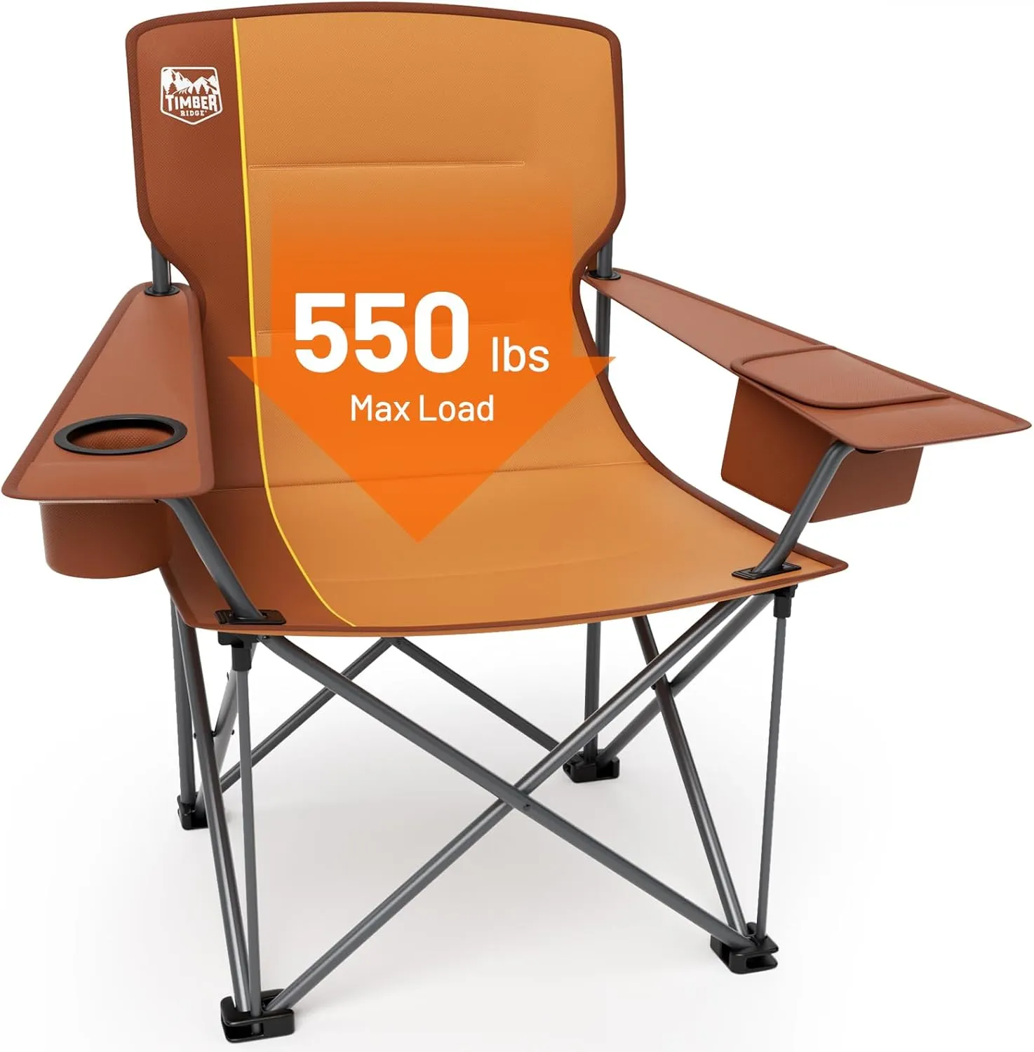 TIMBER RIDGE Oversized Folding Camping Chair for Adults, Support 550 LBS Heavy Duty with Cup Holder Side Pocket for Camping, Lawn, Picnic, Orange