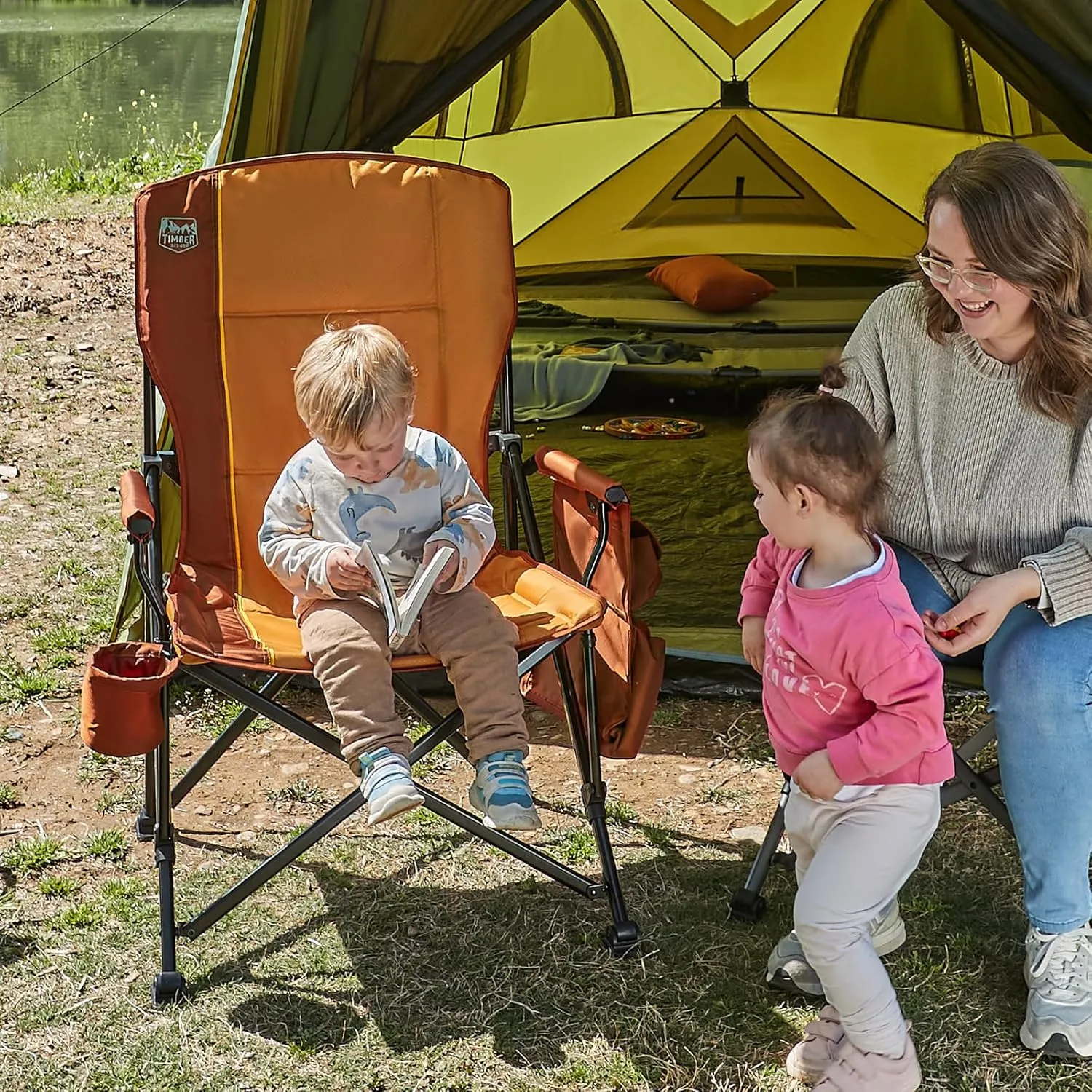 TIMBER RIDGE Oversized Folding Camping Chair High Back Heavy Duty for Adults Support up to 500lbs with Cup Holder, Side Pocket Cooler Bag