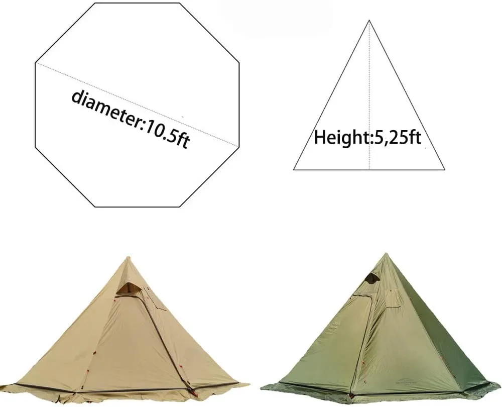 Tipi Hot Tent with Fire Retardant Stove Jack for Flue Pipes, 2~3 Person, Lightweight, Teepee Tents for Family Team Outdoor Backpacking Camping Hiking
