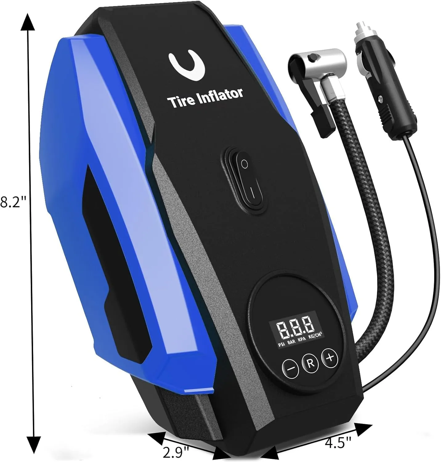 Tire Inflator Portable Air Compressor - Air Pump for Car Tires - 12V DC Compact Tire Pump with Auto Shutoff Function - Multipurpose Car Accessory with LED Light, Blue, Medium