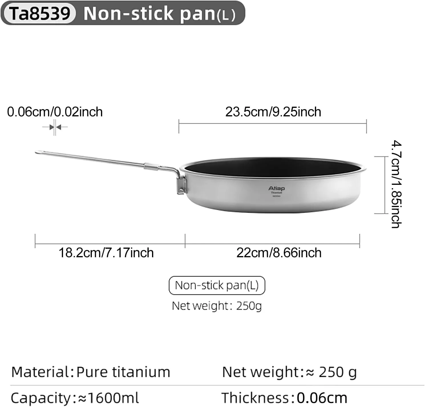 Titanium Frying Pan Titanium Pan Non Stick Titanium Camping Cookware with Folding Handle Lightweight Cookware