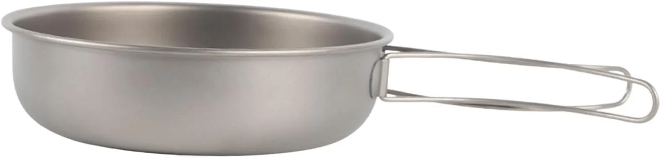 Titanium Frying Pan with Foldable Handle Lightweight Cooking Pot Versatile Camping Pan Cookware for Outdoor Travel Camping, 1200ML