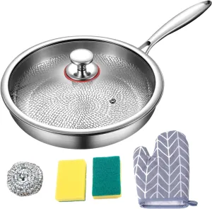 Titanium Hammered Pan Pro, Ultra-Durable Multifunctional Titanium Pans for Cooking Non Stick with Lids Cookware (L: 11.8in / 30cm)
