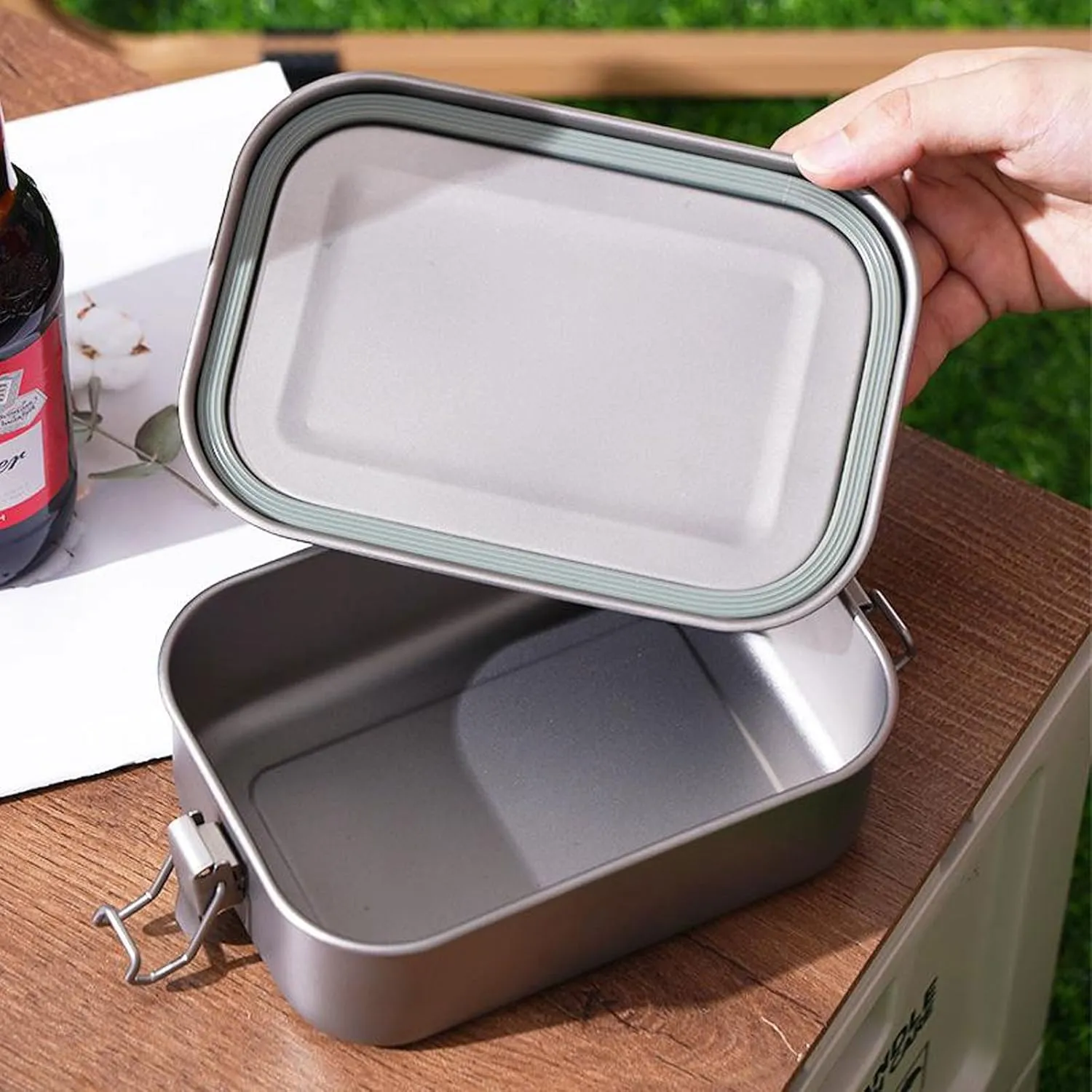 Titanium Lunch Box with Leak-Proof Lid Camping Cookware Lightweight Outdoor Cooking Pan for Backpacking Hiking Picnic & Travel Durable