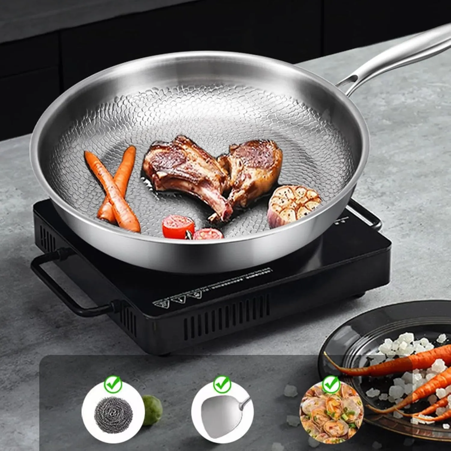 Titanium Pan Pro, Taima Titanium Nutri Pan with Lid, Multifunctional Pots and Pans Set, Scratch-Resistant Non Stick TitaniumFrying Pans for Cooking (11.81in/30cm)