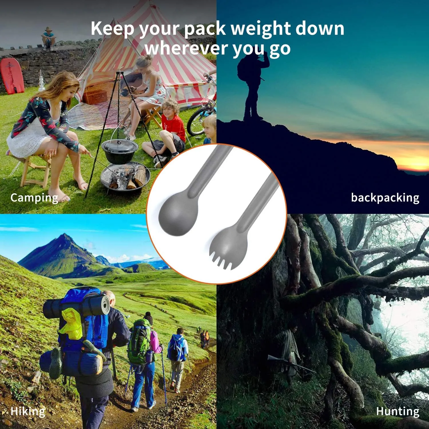 Titanium Spork Long Handle, Ultra Lightweight Camping Utensil for Backpacking Camping, Hiking, Outdoors