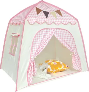 Toddler Bed Tent, Kids Play Tent with Flags, Star String, Portable Bed Canopy for Boys & Girls, Children, Indoor Outdoor Dome Playhouse, Pink Plaid, 51" x 39" x 51"