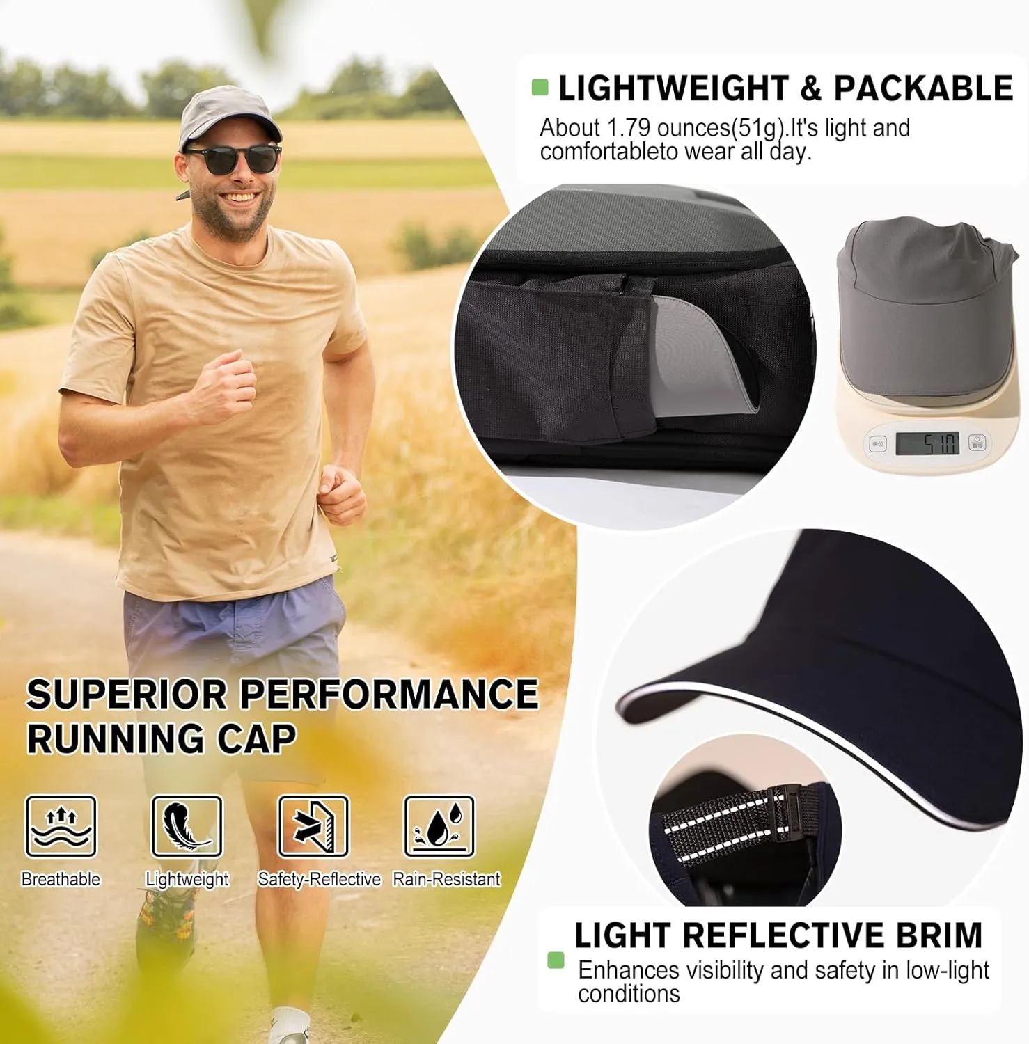 TOP-EX L/XL/XXL 5-Panel Water-Resistant Baseball Performance Cap Running Golf