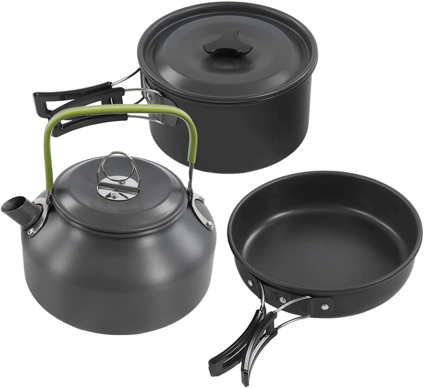 Topyond Black Camping Cookware Set, Portable Outdoor Backpacking Small Pot Plate Teapot Combination, Compact and Lightweight, Cooking Set for Outdoor Camping Trips