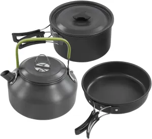 Topyond Black Camping Cookware Set, Portable Outdoor Backpacking Small Pot Plate Teapot Combination, Compact and Lightweight, Cooking Set for Outdoor Camping Trips
