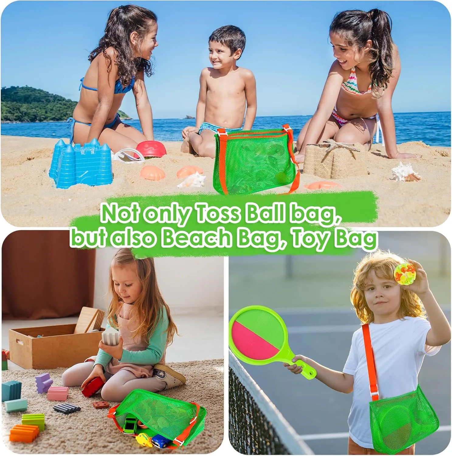 Toss Catch Ball Toys Set: Toddler Outdoor Games for Kids with 4 Paddles 4 Balls - Family Outside Toys with Mesh Beach Toy Bag - Backyard Games Activities for Ages 3-12