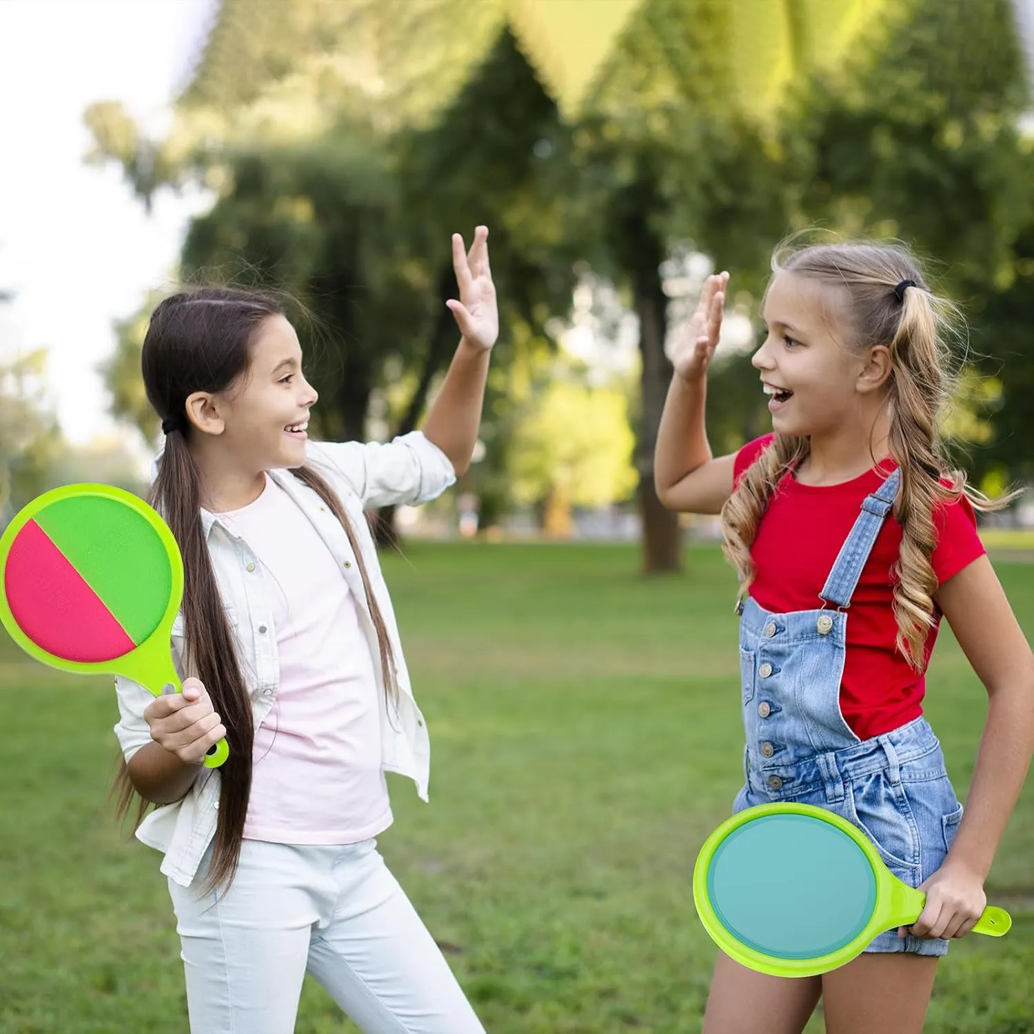 Toss Catch Ball Toys Set: Toddler Outdoor Games for Kids with 4 Paddles 4 Balls - Family Outside Toys with Mesh Beach Toy Bag - Backyard Games Activities for Ages 3-12